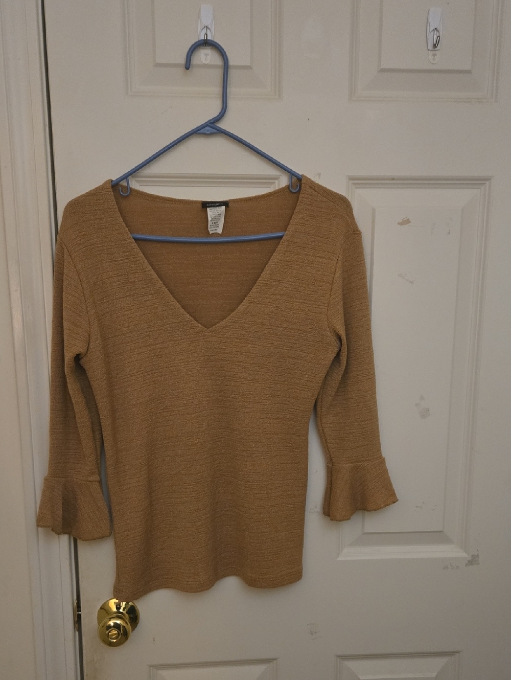 Zenobia Camel Ribbed Knit Top
